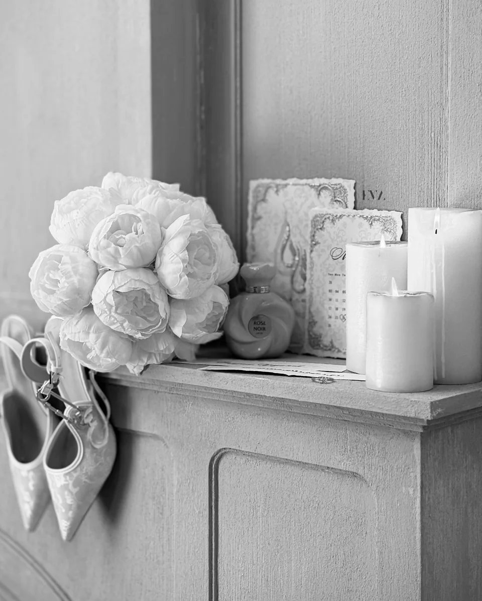 کلاژ سیاه و سفید جزئیات مراسم عروسی
